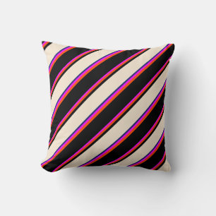Fuchsia, Red, Black, Beige & Midnight Blue Lines Throw Pillow