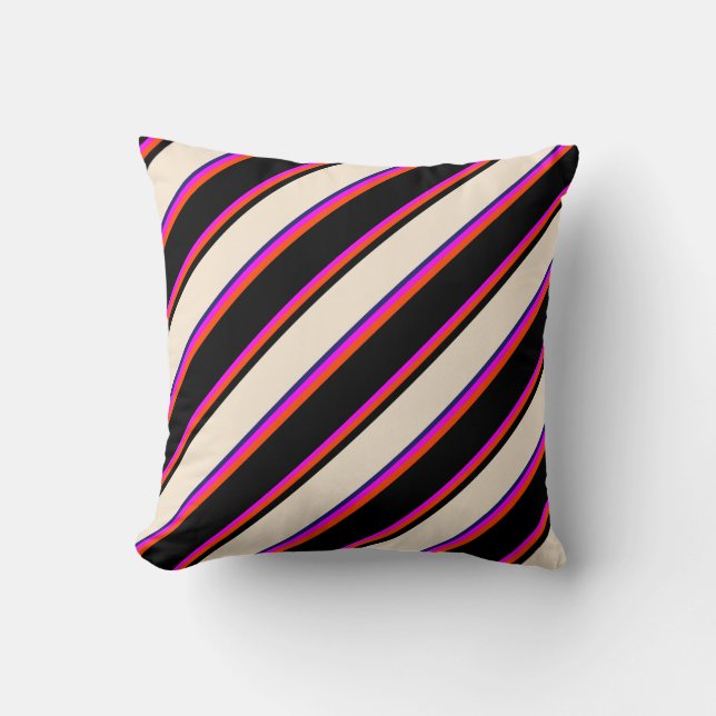Fuchsia, Red, Black, Beige & Midnight Blue Lines Throw Pillow (Front)