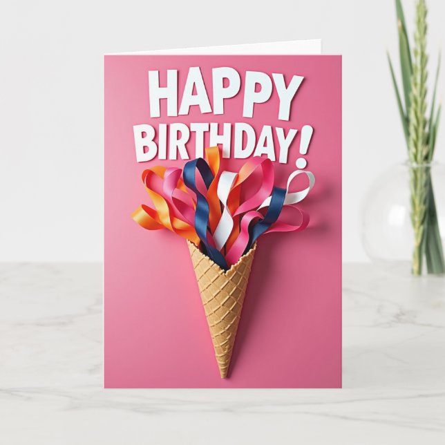 Fuchsia Ribbons Birthday Card (Front)