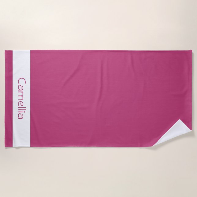 Fuchsia Rose Bridesmaid Name Calligraphy Elegant  Beach Towel (Front)
