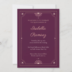 Fuchsia Rose Gold Deco Quinceanera Invitation
