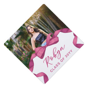 Fuchsia Rose Pink Bow Photo Girly Graduation Graduation Cap Topper