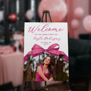 Fuchsia Rose Pink Bow Photo Graduation Welcome Foam Board