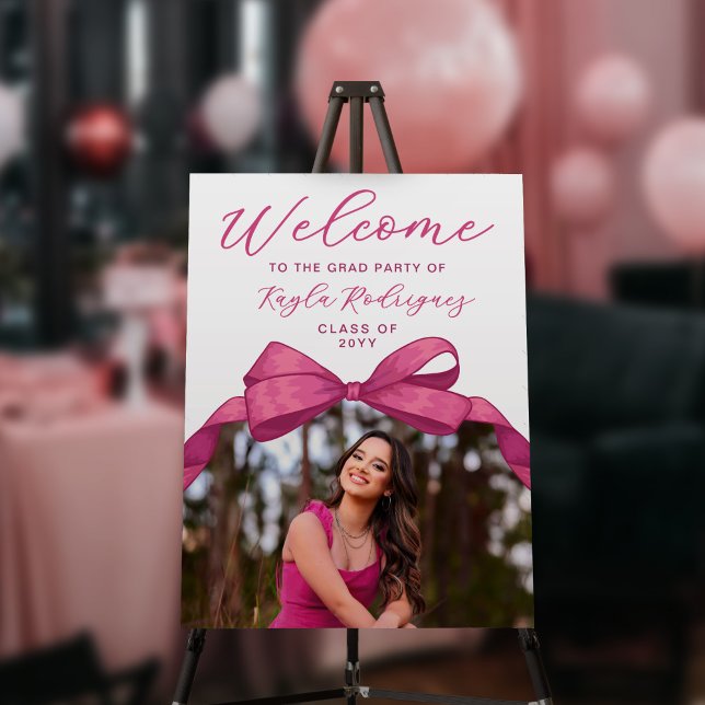 Fuchsia Rose Pink Bow Photo Graduation Welcome Foam Board (Creator Uploaded)