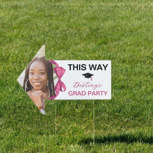 Fuchsia Rose Pink Bow Photo This Way Graduation Sign (Insitu)