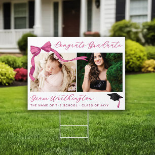 Fuchsia Rose Pink Bow Photos Congrats Graduate Sign