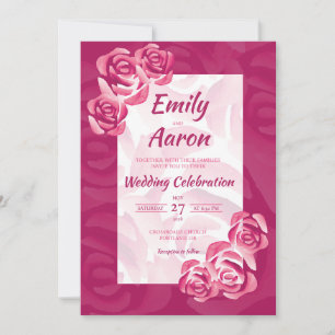 Fuchsia Rose Romantic Floral Watercolor Wedding Invitation