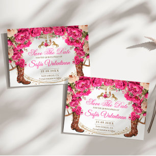 Fuchsia Roses and Cowboy Boots Country Quinceañera Save The Date