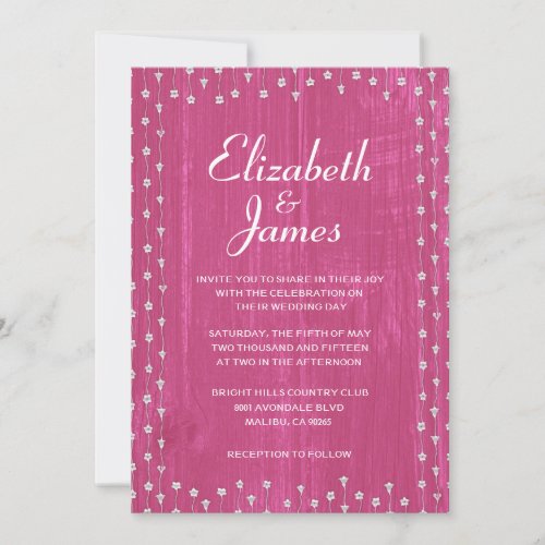 Fuchsia Rustic Barn Wood Wedding Invitations