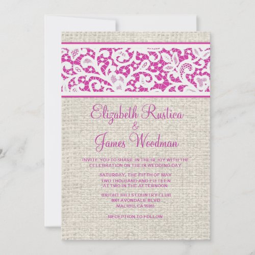 Fuchsia Rustic Burlap &amp; Linen Wedding Invitations