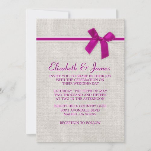 Fuchsia Rustic Burlap Wedding Invitations