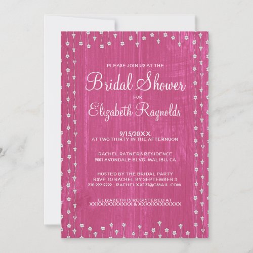 Fuchsia Rustic Country Bridal Shower Invitations