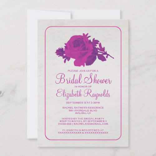 Fuchsia Rustic Floral/Flower Bridal Shower Invites