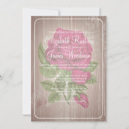 Fuchsia Rustic Floral Wedding Invitations