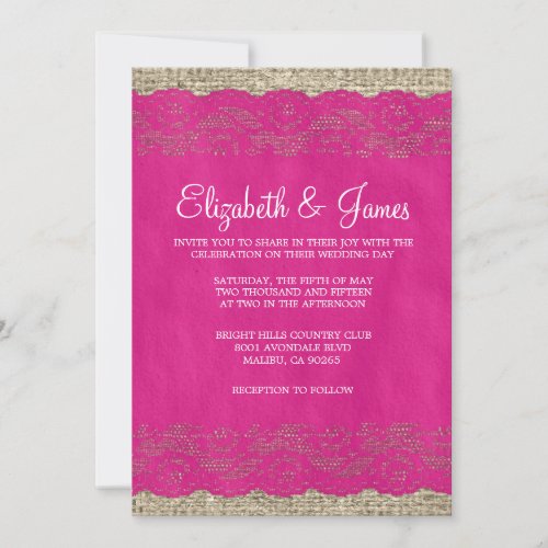 Fuchsia Rustic Lace Wedding Invitations