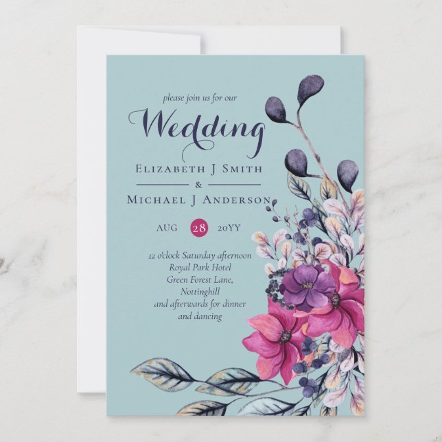 Fuchsia Sage Green Floral Wedding (Front)