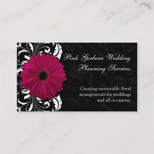 Customizable Fuchsia Scroll Gerbera Daisy w/Black and White Business Card Template