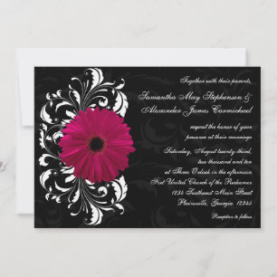 Fuchsia Scroll Gerbera Daisy w/Black and White Invitation