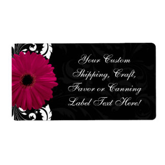 Fuchsia Scroll Gerbera Daisy w/Black and White Label