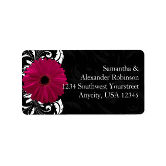 Fuchsia Scroll Gerbera Daisy w/Black and White Label