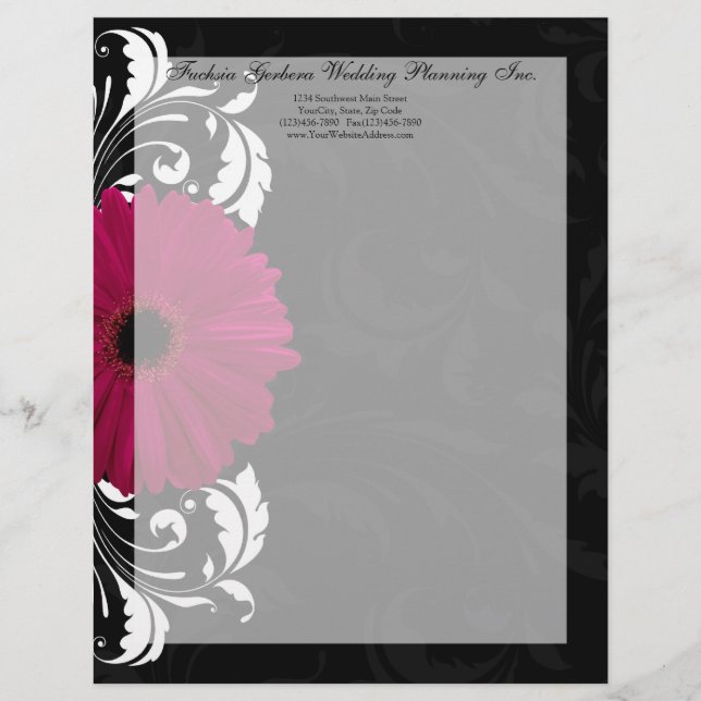 Fuchsia Scroll Gerbera Daisy w/Black and White Letterhead (Front)