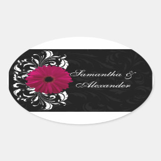 Fuchsia Scroll Gerbera Daisy w/Black and White Oval Sticker