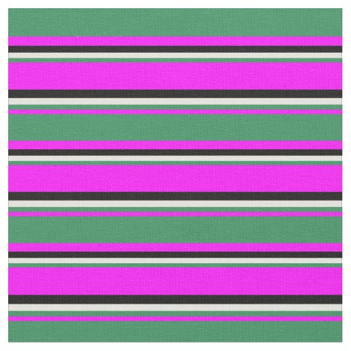Fuchsia, Sea Green, Light Yellow & Black Pattern Fabric