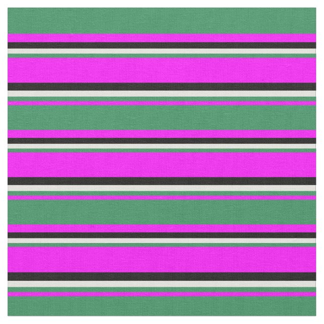Fuchsia, Sea Green, Light Yellow & Black Pattern Fabric (Close Up)