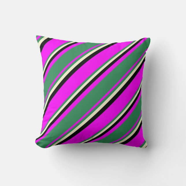 Fuchsia, Sea Green, Light Yellow & Black Pattern Throw Pillow (Front)