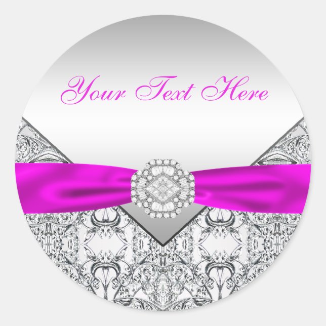 Fuchsia Silver Lace Diamond Bow Stickers (Front)