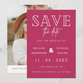 Fuchsia Simple Calligraphy Photo Save The Date
