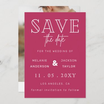 Fuchsia Simple Calligraphy Photo Save The Date