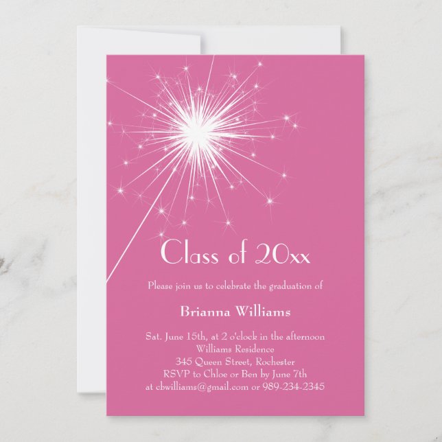Fuchsia Sparkler Graduation Invitation (Front)