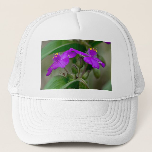Fuchsia Spiderwort Twins Wildflower Gifts  Apparel Trucker Hat (Front)