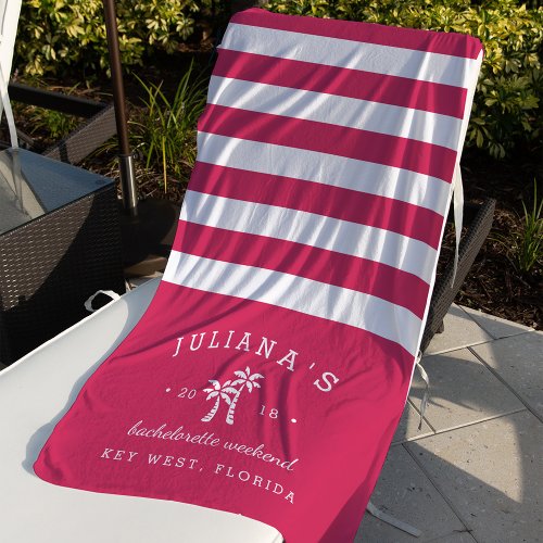 Fuchsia Stripe Personalized Bachelorette Weekend Beach Towel