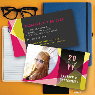 Fuchsia Stylish Geometric Lines Mod Photo Graduate Calling Card
