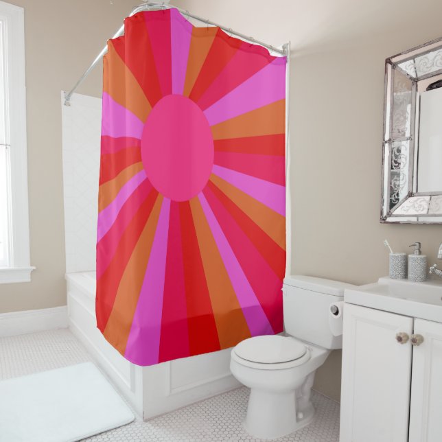 Fuchsia Sunrise Sunburst Minimalist Abstract   Shower Curtain (In Situ)