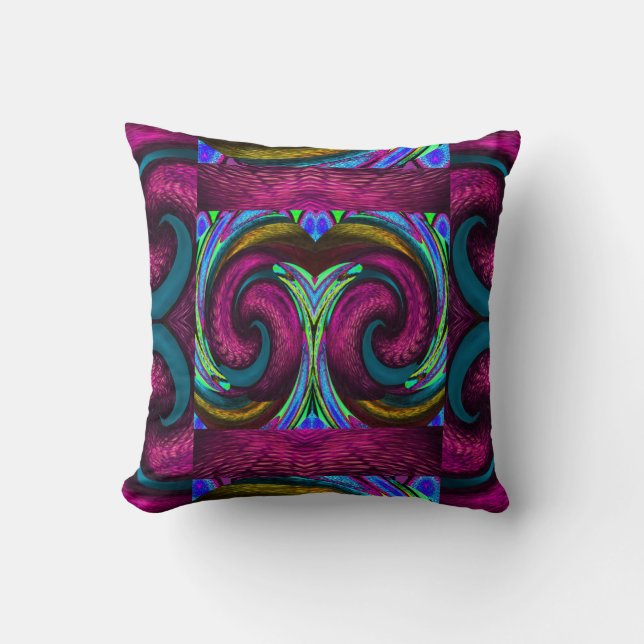 Fuchsia Symphony with Blue/Gold/Green/Black Throw Pillow (Front)