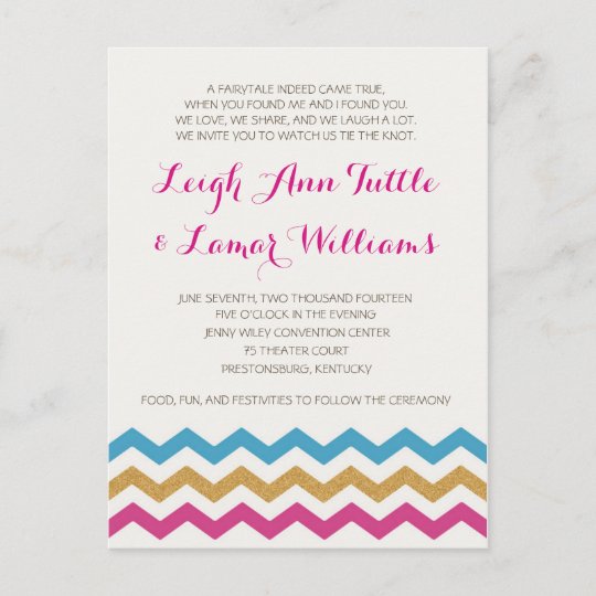 Fuchsia Teal Gold Chevron Wedding Invitation Fuchsia Teal Gold Chevron Wedding Invitation