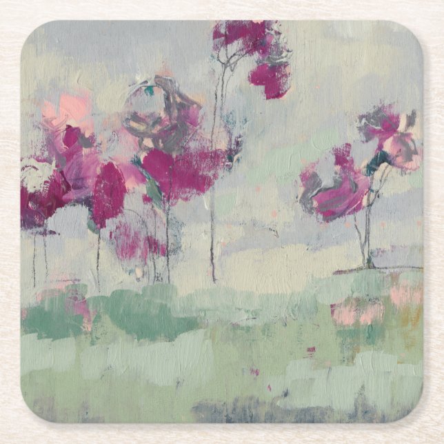 Fuchsia Treeline Square Paper Coaster (Front)