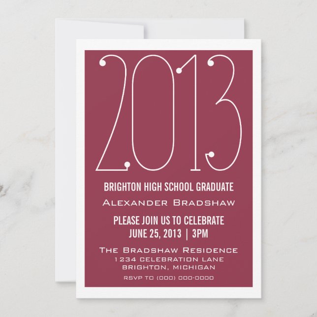 Fuchsia Trendy 2013 Graduation Invitation (Front)
