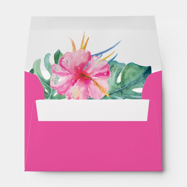 Fuchsia Tropical Floral Custom Wedding Envelopes (Back (Bottom))