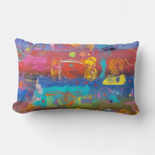 Fuchsia Turquoise Violet and Blue Abstract Lumbar Pillow