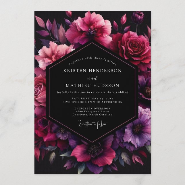 Fuchsia Umbral Bloom Wedding Invitation (Front)