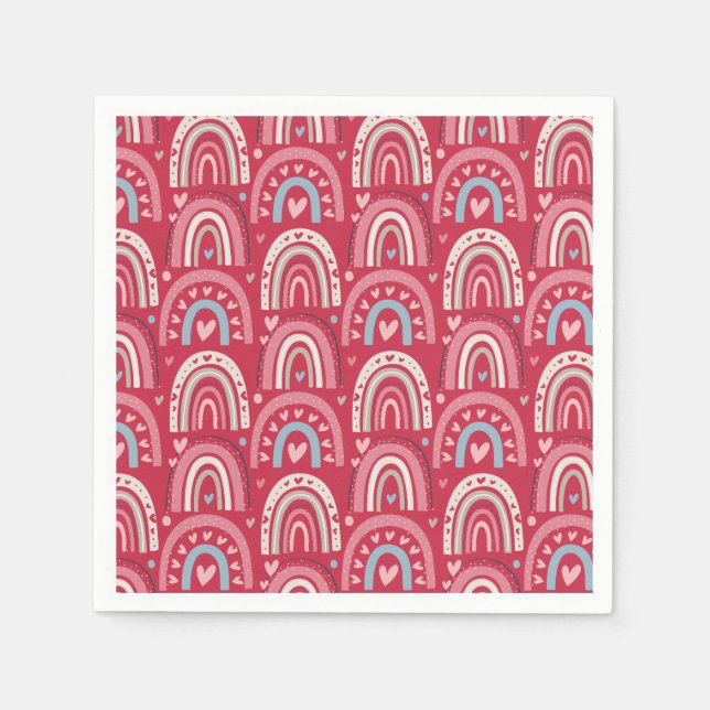 Fuchsia Valentines Day Rainbows  Napkins (Front)
