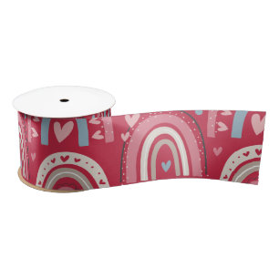 Fuchsia Valentines Day Rainbows   Satin Ribbon