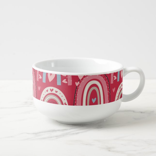 Fuchsia Valentines Day Rainbows   Soup Mug (Left)