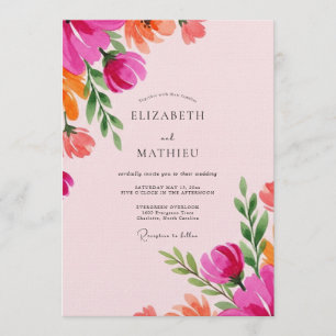 Fuchsia Vibrant Floral Whimsy Wedding Invitation