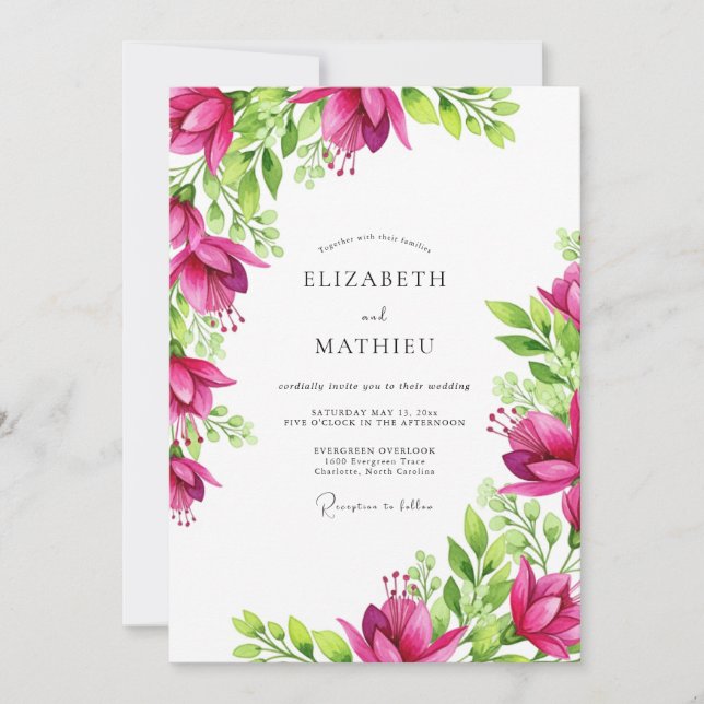 Fuchsia Vibrant Tropical Wedding Invitation (Front)