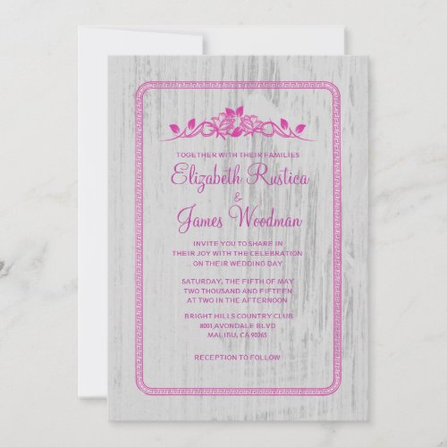 Fuchsia Vintage Barn Wood Wedding Invitations